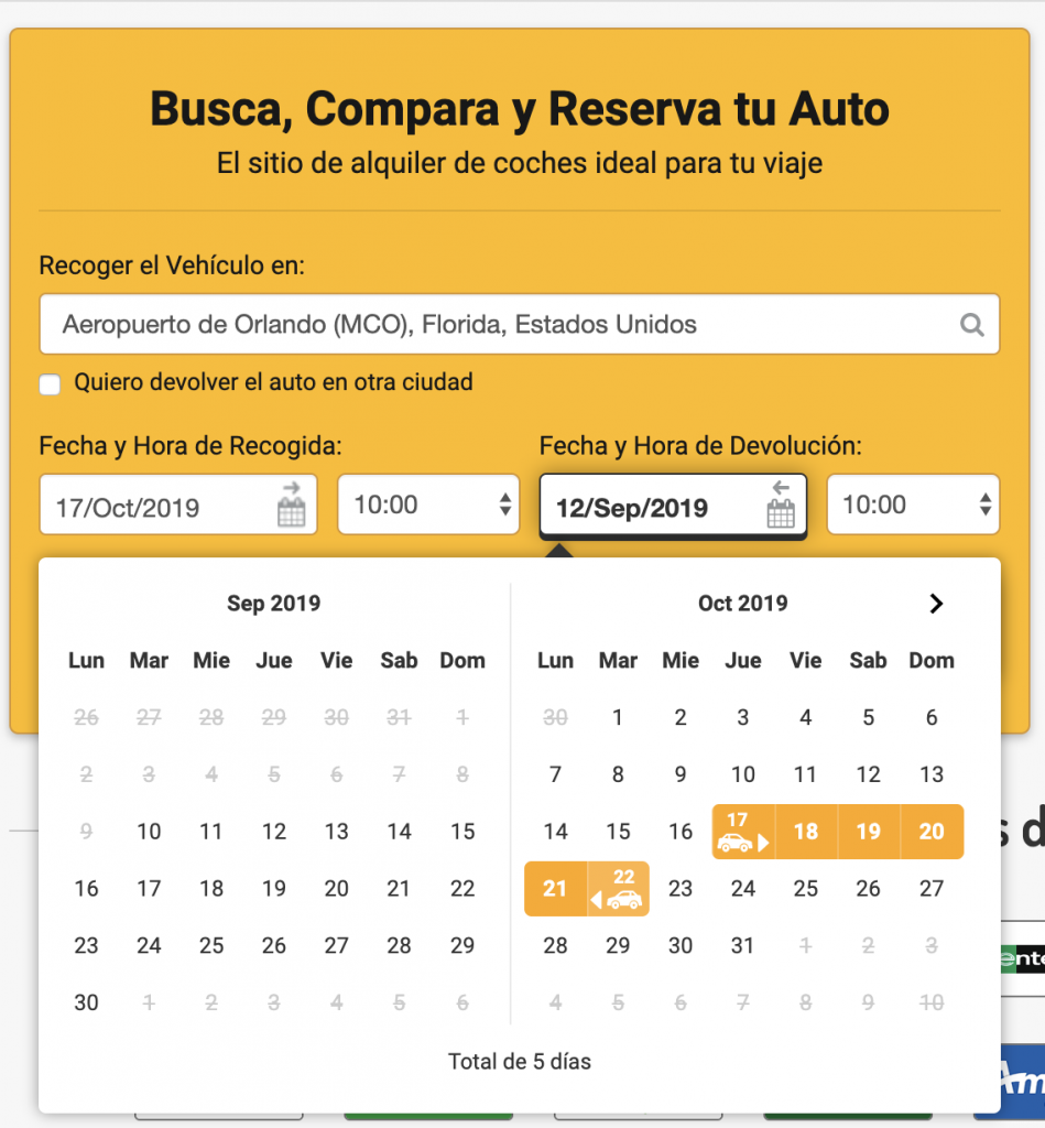 Datos necesarios para la reserva de un auto.