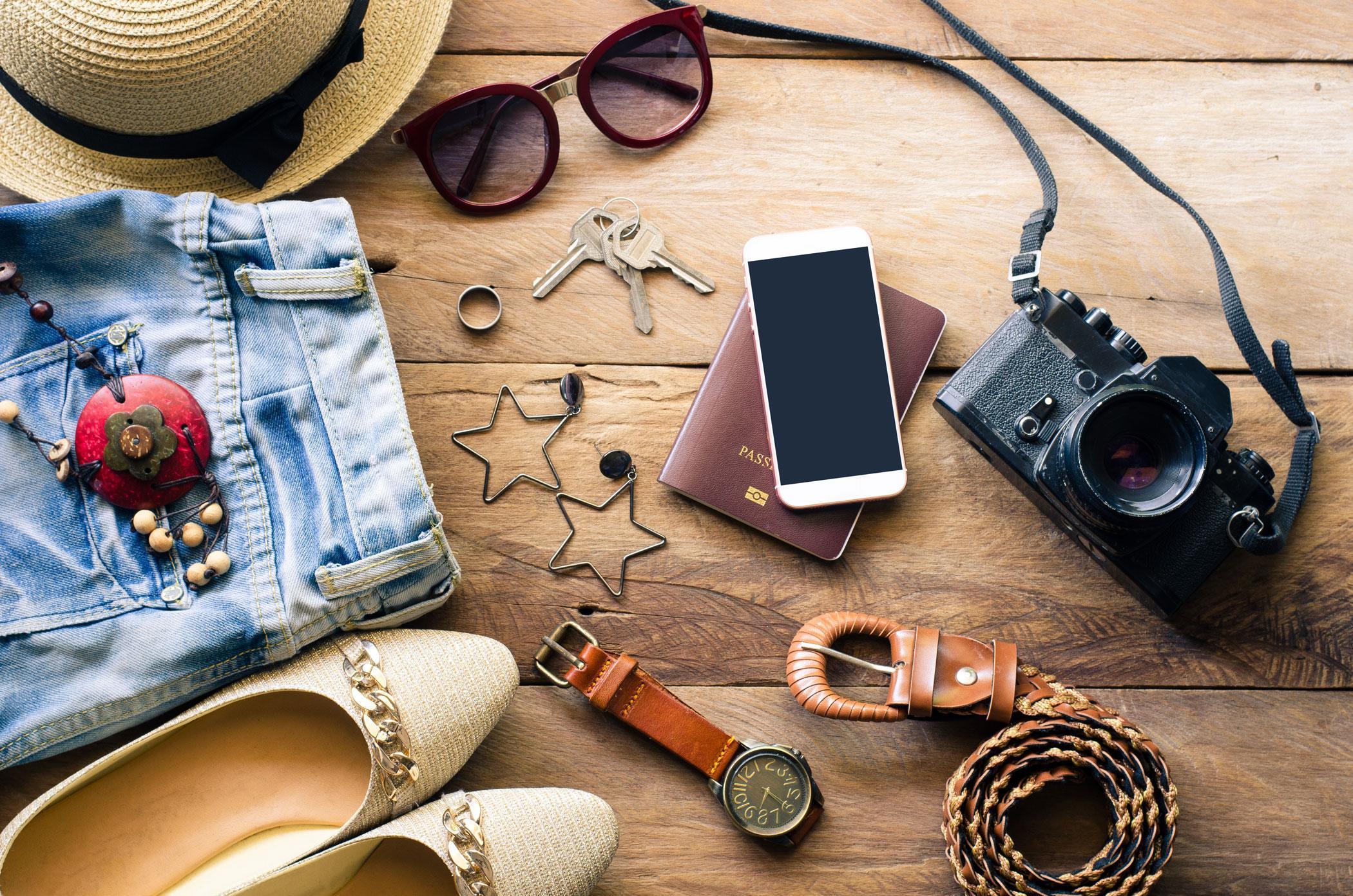 travel items on a table