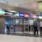 Airport lobby with car rental company stores and people in line