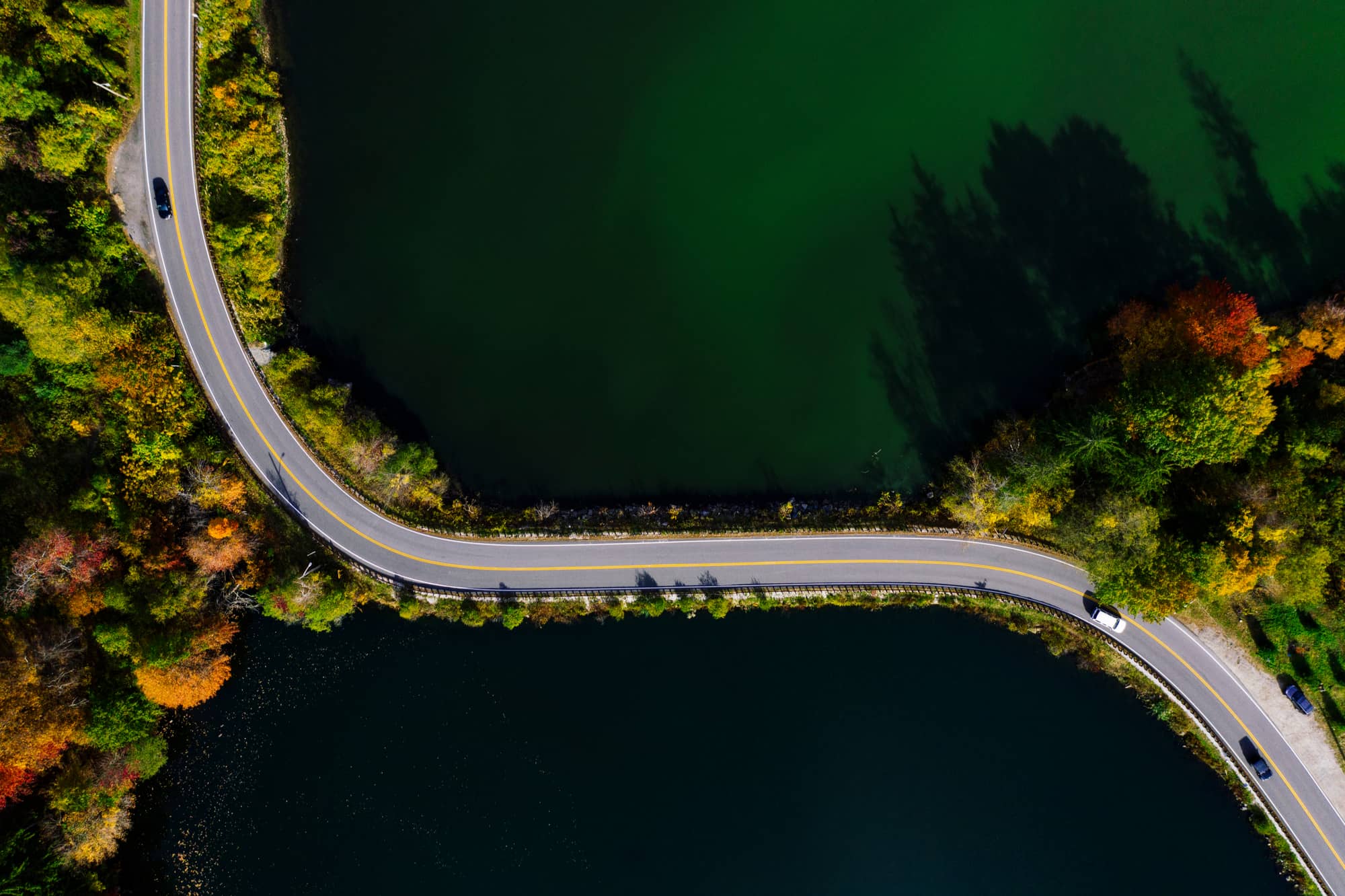 Aerial view of a car on a road