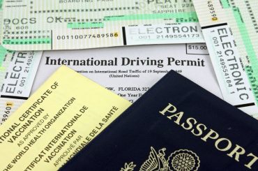 passport, international driver's permit and airplane tickets