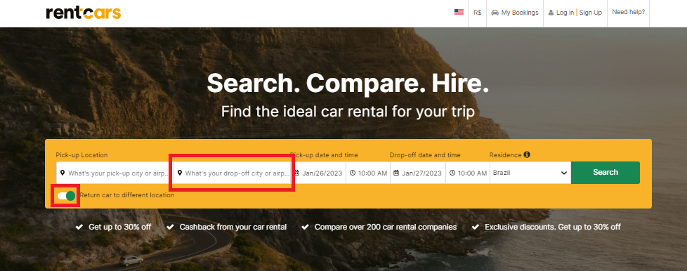 How to rent a car one-way with Rentcars.