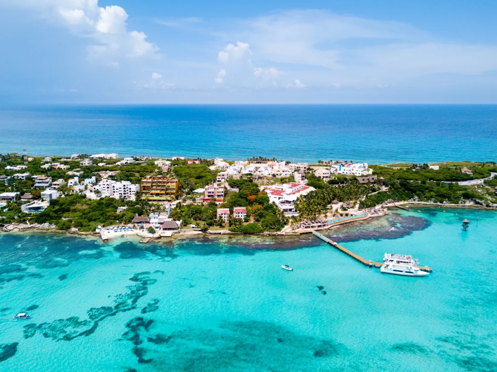 Aerial view of Isla Mujeres in Cancun, Mexico.