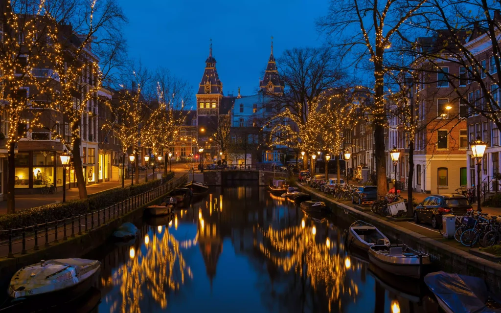 The Amsterdam Canal during Christmas season.