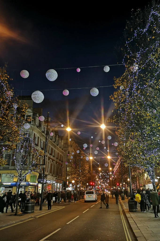 Oxford Street during Christmas season, in London.