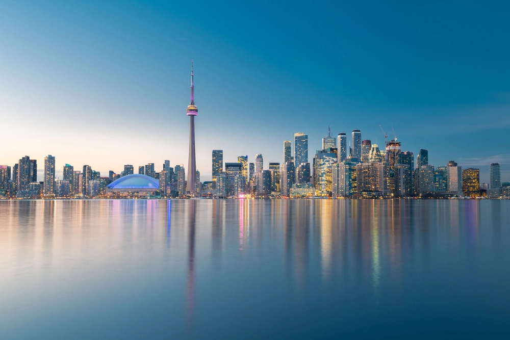 Toronto skyline at nightfall.