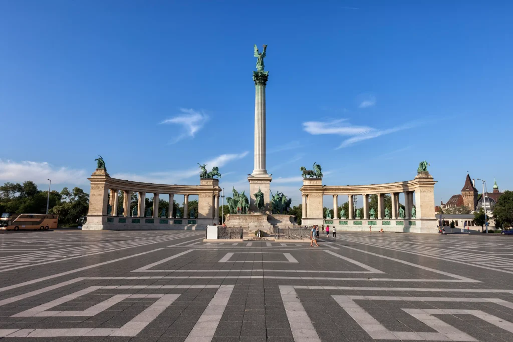 View of the Millenium Monument, Heroe's Square, in Budapest.