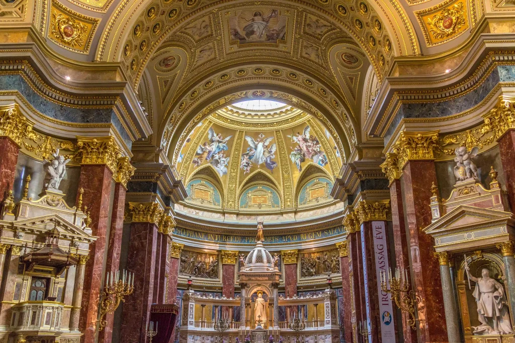 Ceilings and walls of Stephen's Basilica, in Budapest.