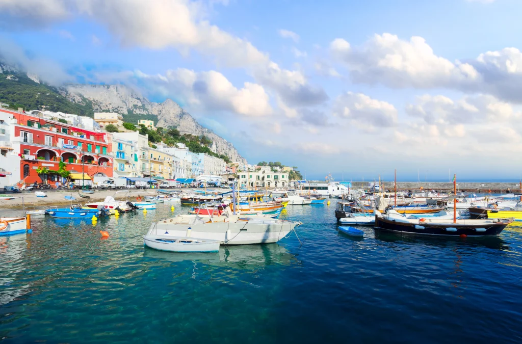 Colorful waterfront buildings in Marina Grande, Capri.