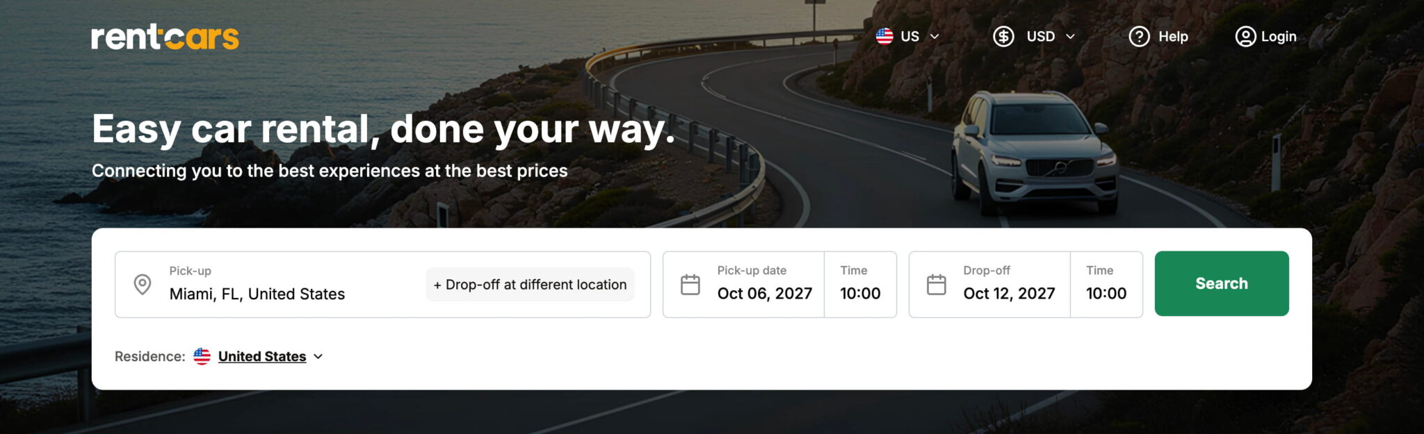 rentcars' homepage screenshot