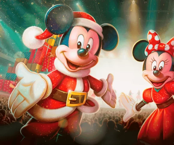 Mickey e Minnie Mouse de natal em um fundo verde