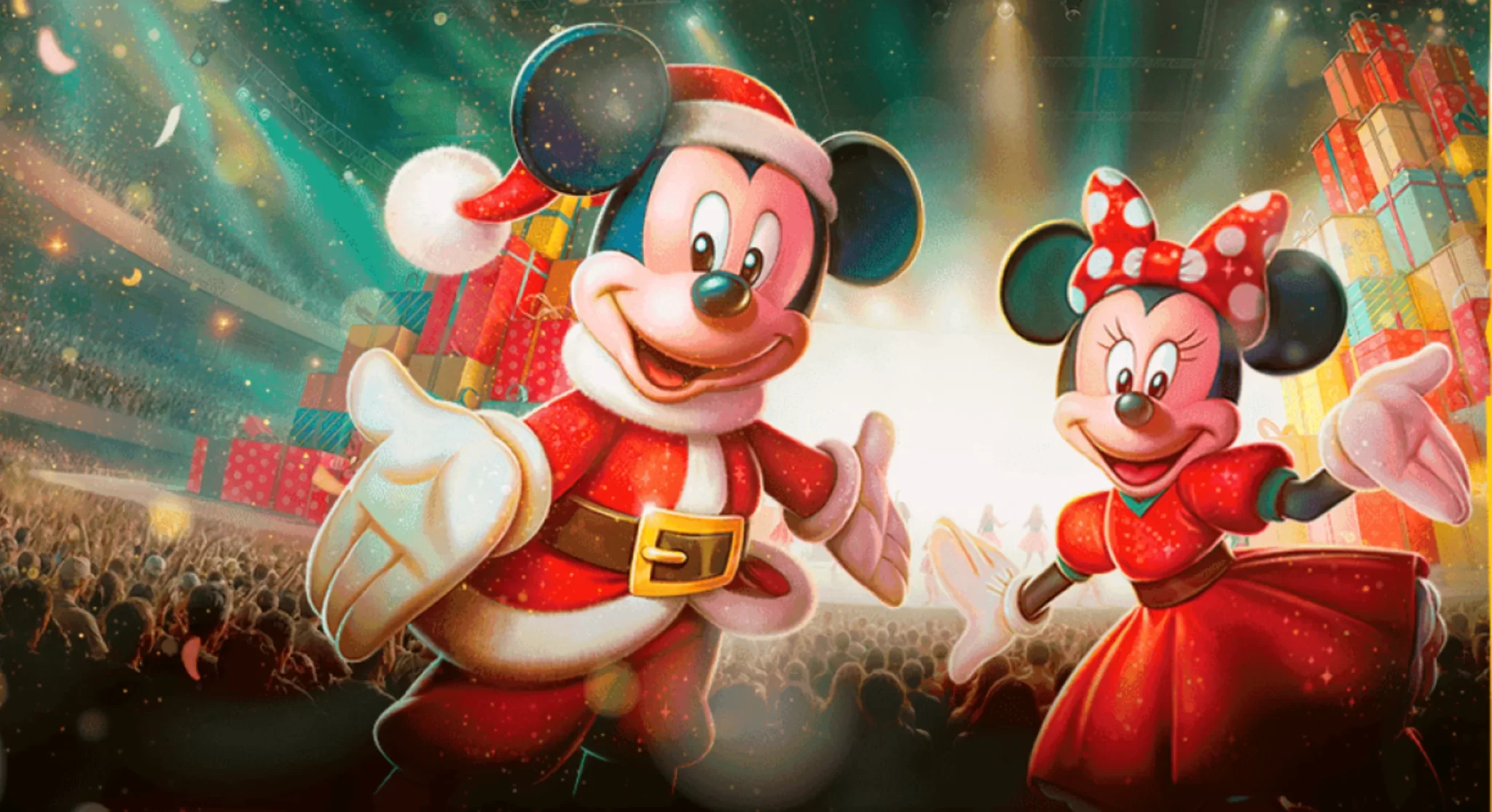 Mickey e Minnie Mouse de natal em um fundo verde