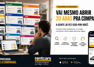 Homem compara preços e condições de aluguel de carros em várias abas de locadoras antes de usar a Rentcars.